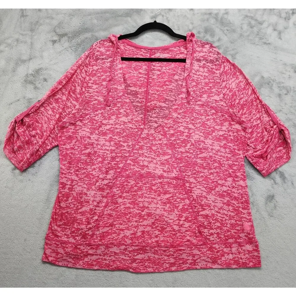 Lane Bryant Top Womens 18/20 Pink Burnout Lightweight Short Sleeve Hoodie Casual